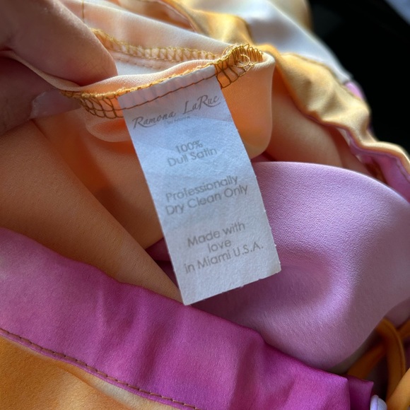 Ramona LaRue Multicolor Satin Blouse Kimono Sleeve Drawstring Excellent Size M/L - Picture 7 of 9